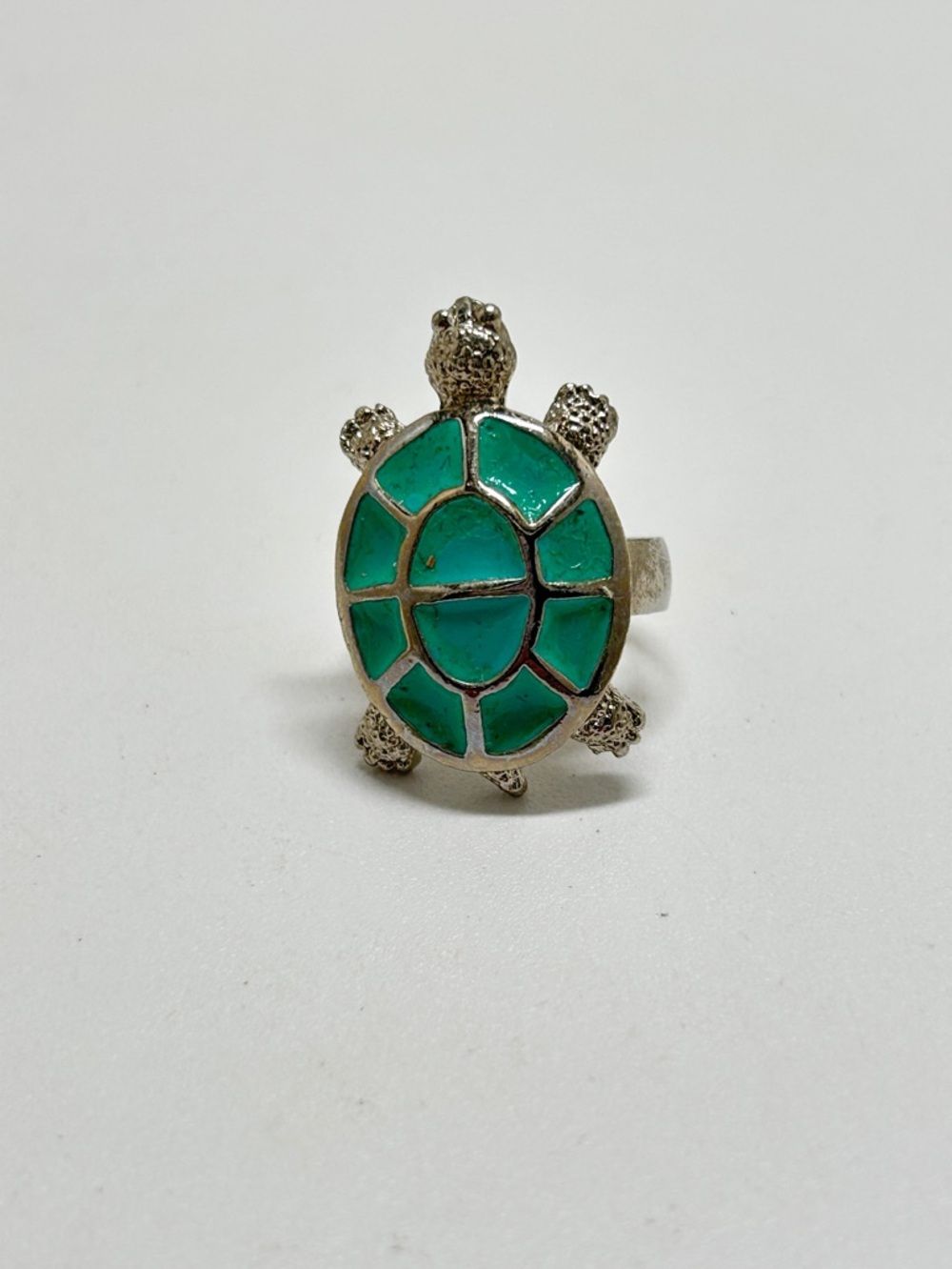Silver And Turquoise Enamel Turtle, Terrapin Ring, Adjustable.